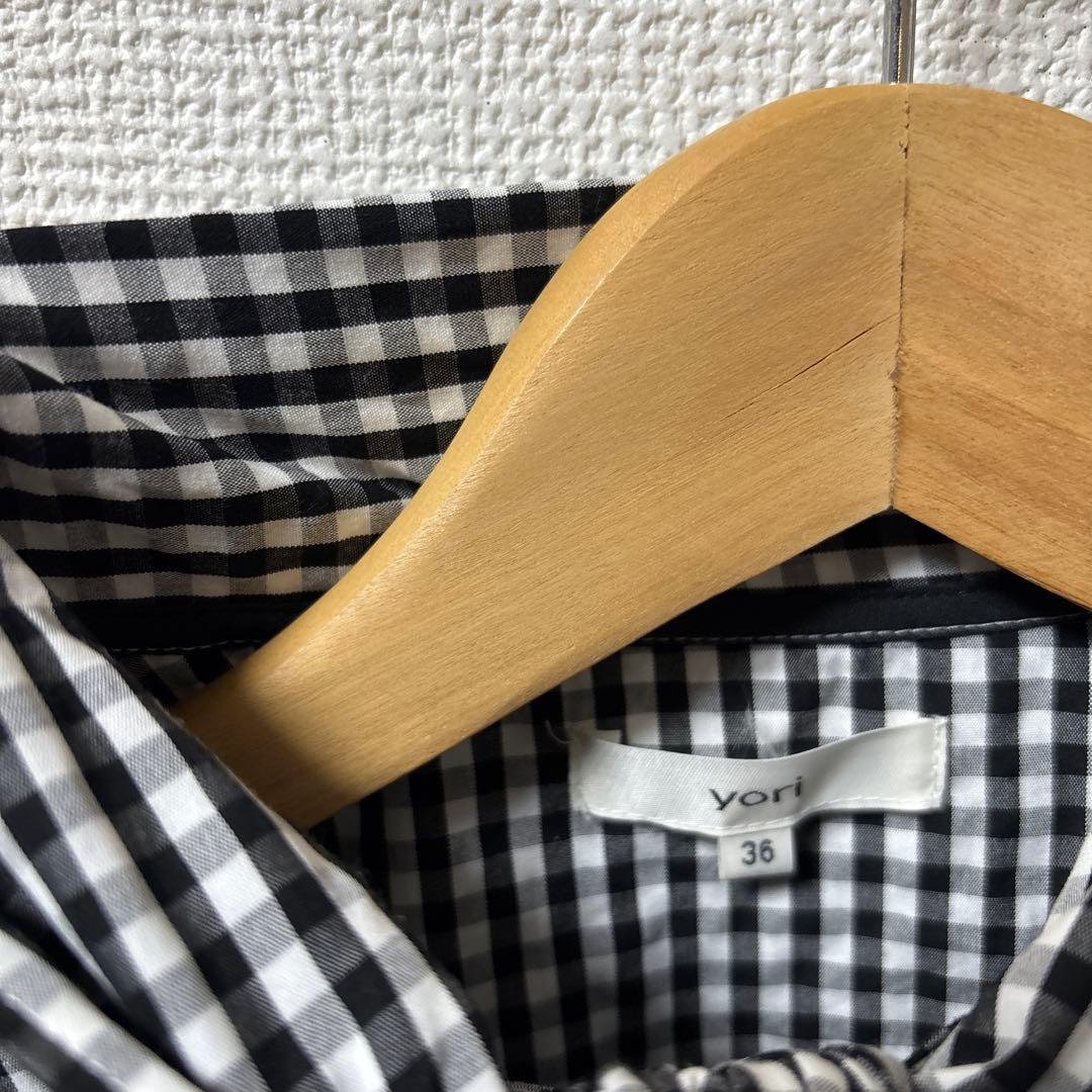 極美品　ヨリ yori リボンブラウス ボウタイブラウス 長袖 ギンガムチェック