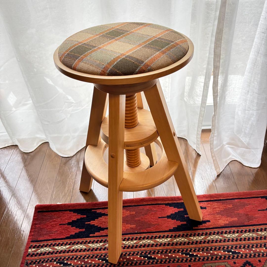 美品　広松木工 SPIN ハイスツール スピンスツール　チェック柄