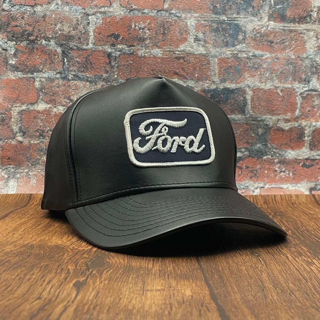 ビンテージ】レザートラッカーキャップ70's Ford アメカジ　oldjoe