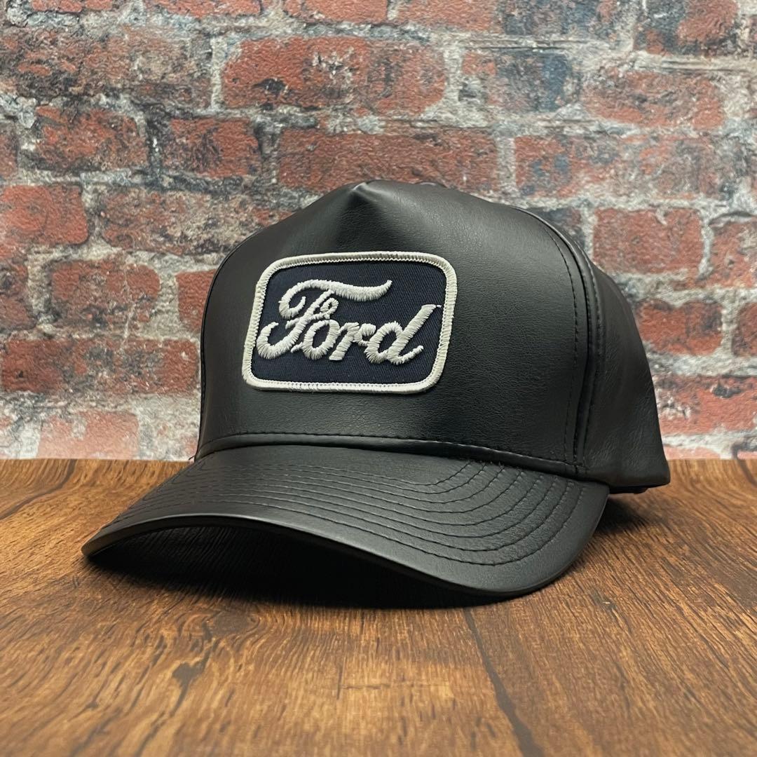 ビンテージ】レザートラッカーキャップ70's Ford アメカジ　oldjoe