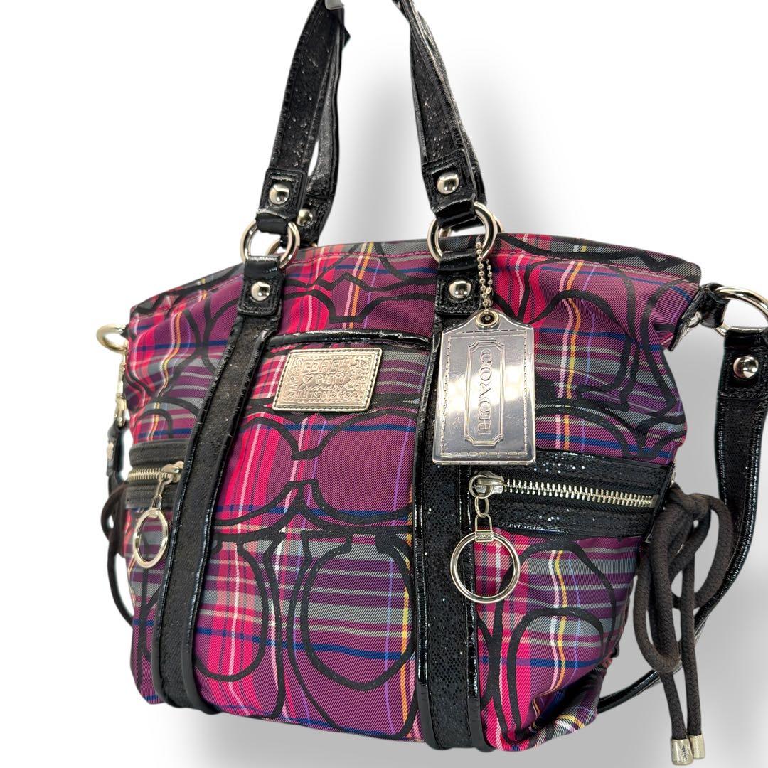 美品 COACH 2wayバッグ ポピー チェック ラメ y2k 14371