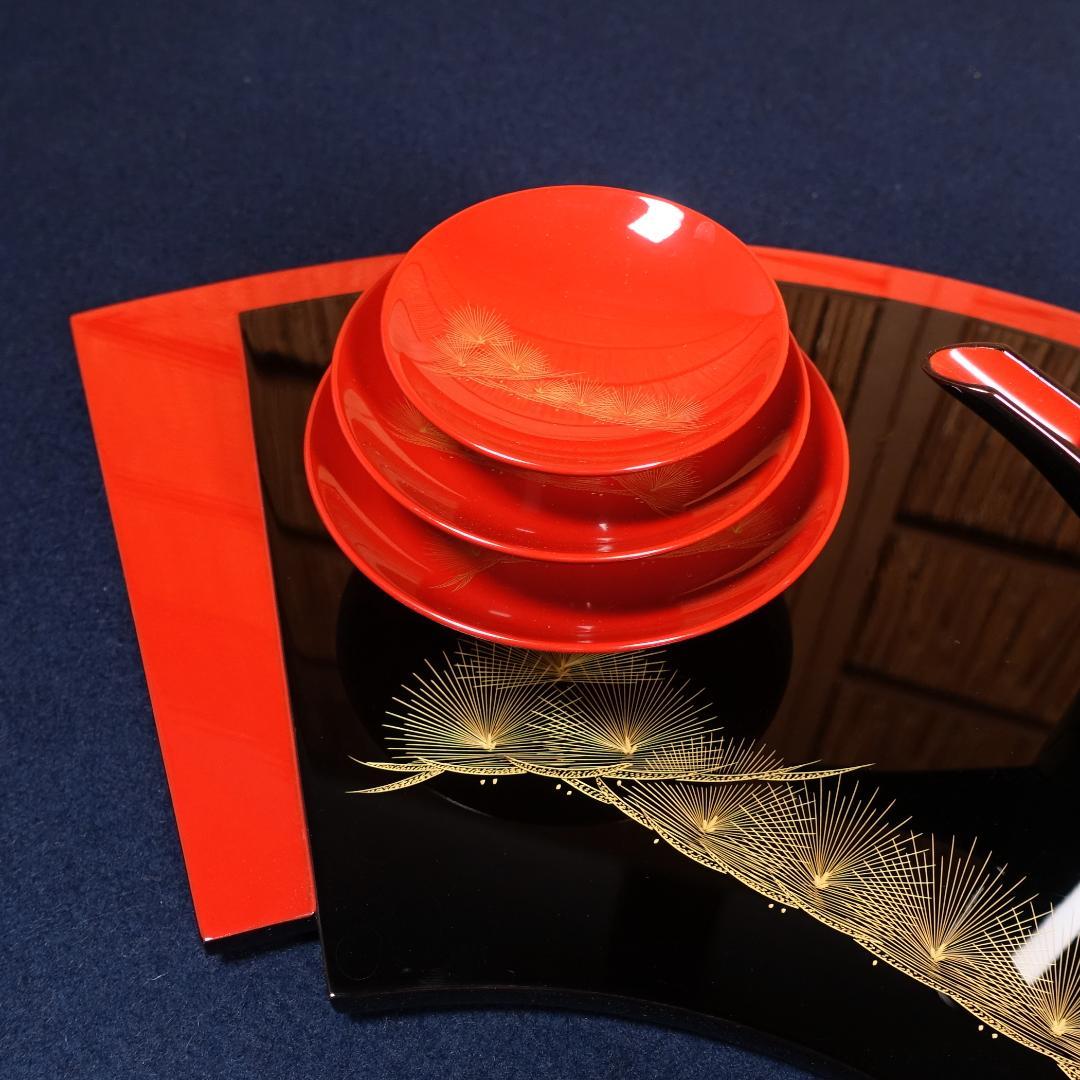 輪島塗 黒塗 沈金松図 屠蘇器揃 共箱