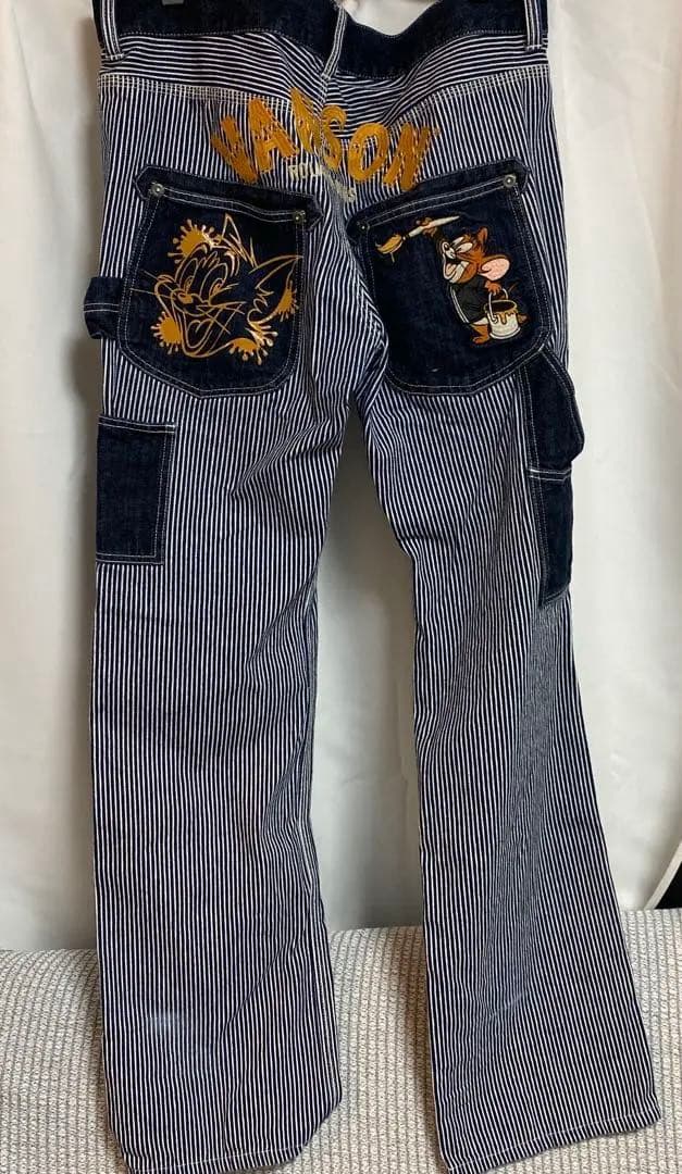チ*ー様 バンソン　トムとジェリー　刺繍　デニム　ジーンズヒッコリー　濃紺　34
