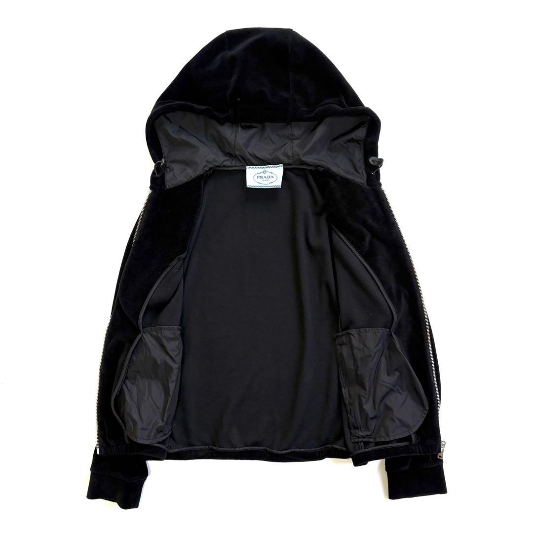 PRADA ロゴデザイン ベロアパーカー S ブラック