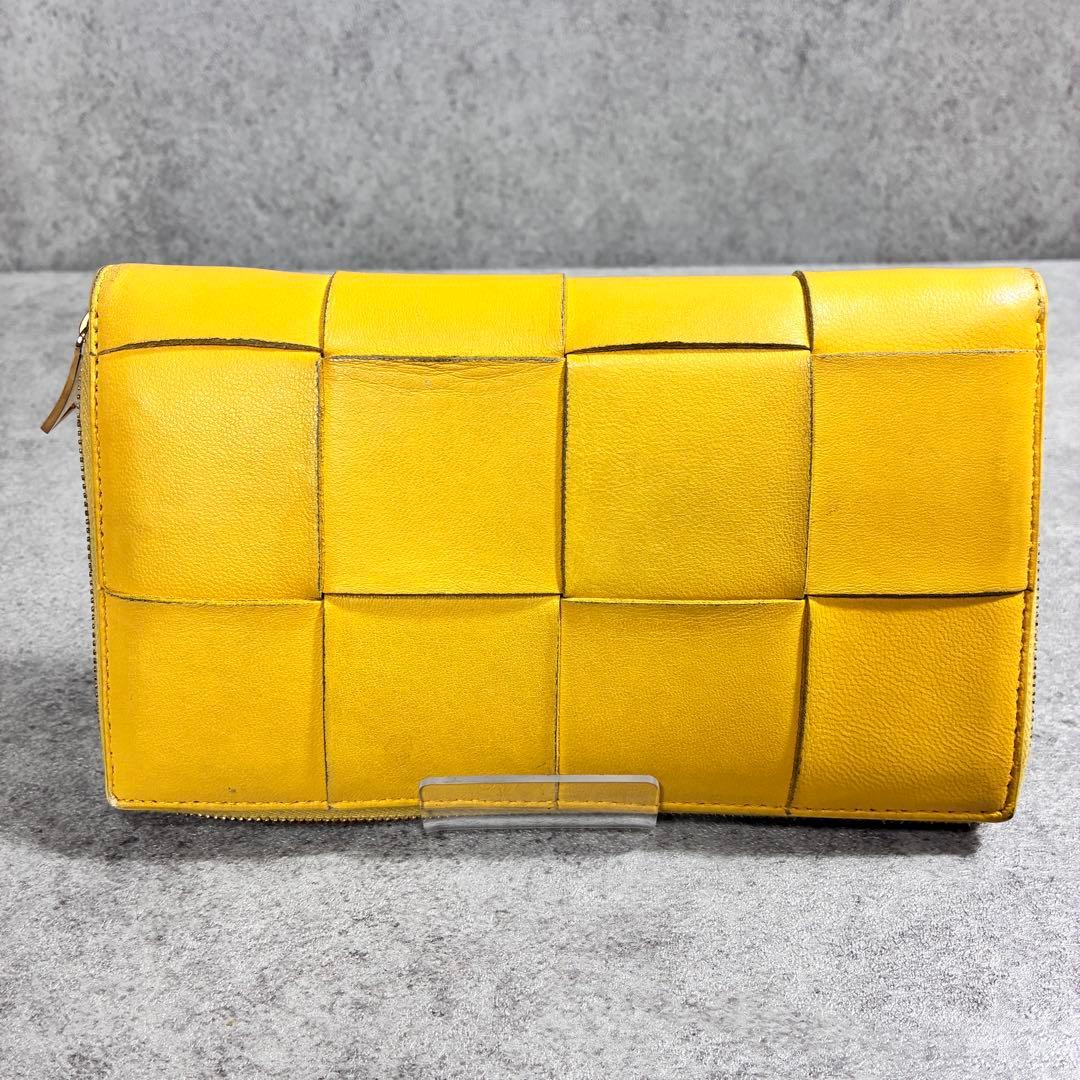 み*き様 ボッテガヴェネタ カセット 長財布 レザー イエローグリーン イントレ