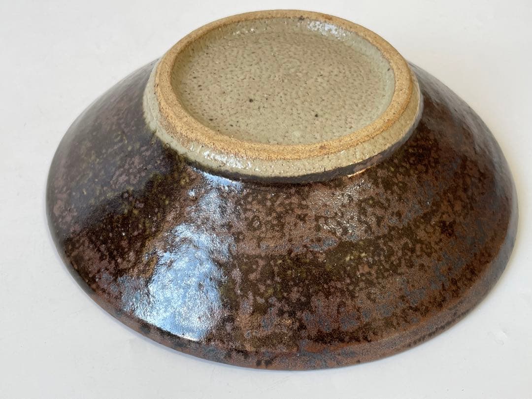 陶芸家　作家物　作者不明　濱田庄司　浜田庄司　？　柿釉　鉄釉　抜き絵　丸皿　深皿