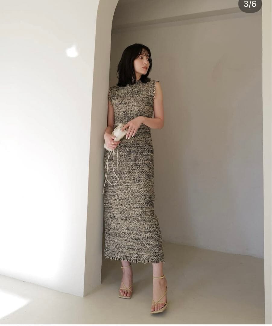 ツイードニットノースリーブロングワンピース　anuans