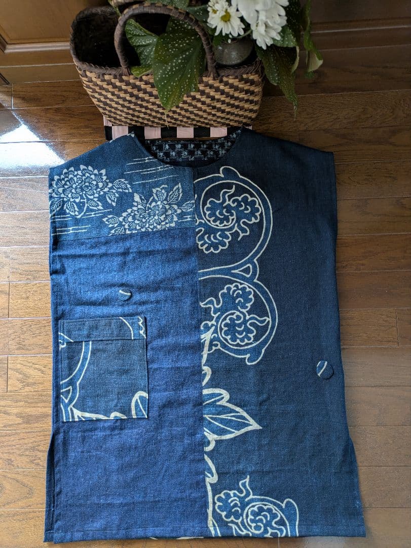 古布藍染筒描リメイク