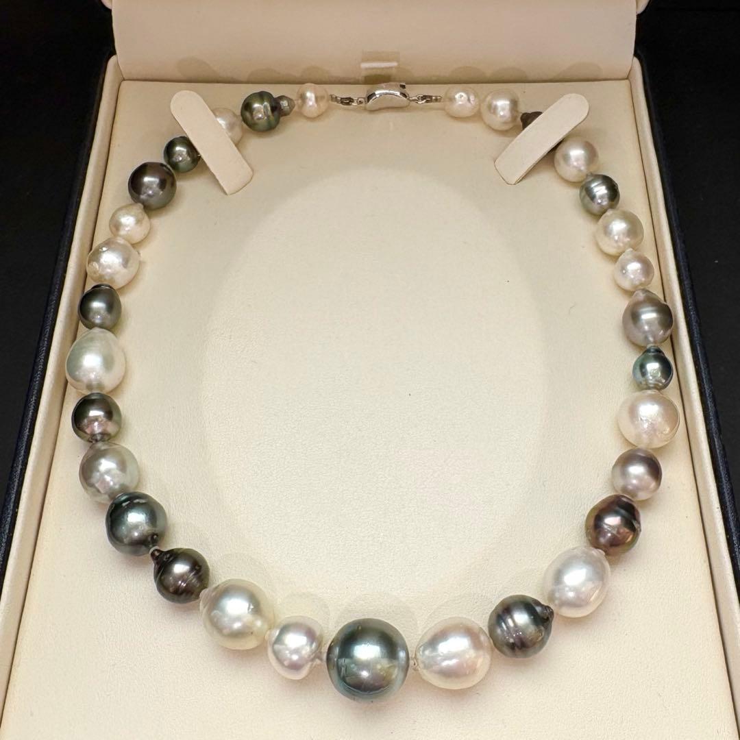 照り最強◎黒蝶・白蝶真珠 マルチカラー ネックレス 10.4-15.1mm