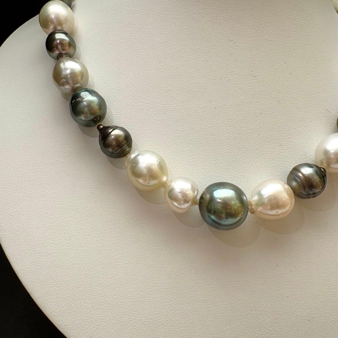 照り最強◎黒蝶・白蝶真珠 マルチカラー ネックレス 10.4-15.1mm