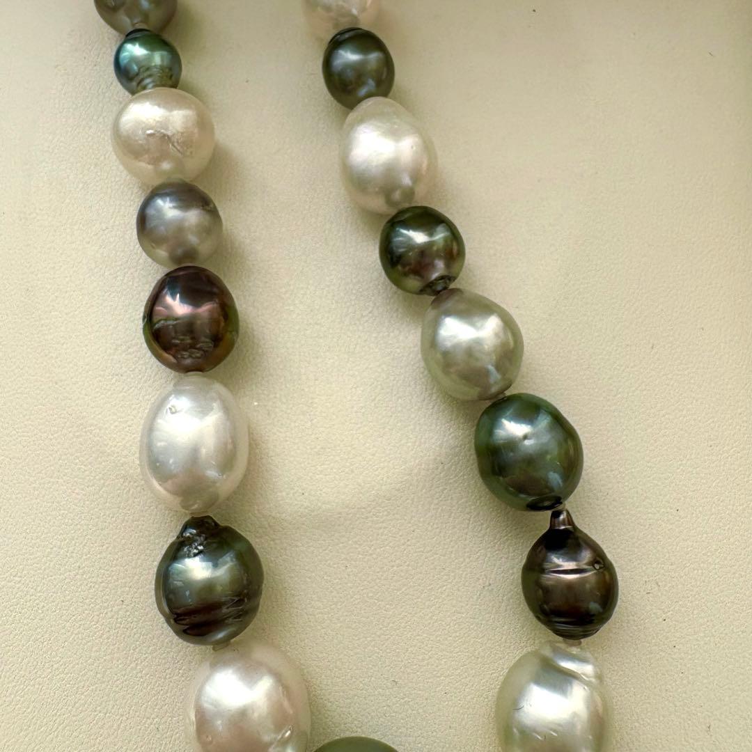 照り最強◎黒蝶・白蝶真珠 マルチカラー ネックレス 10.4-15.1mm