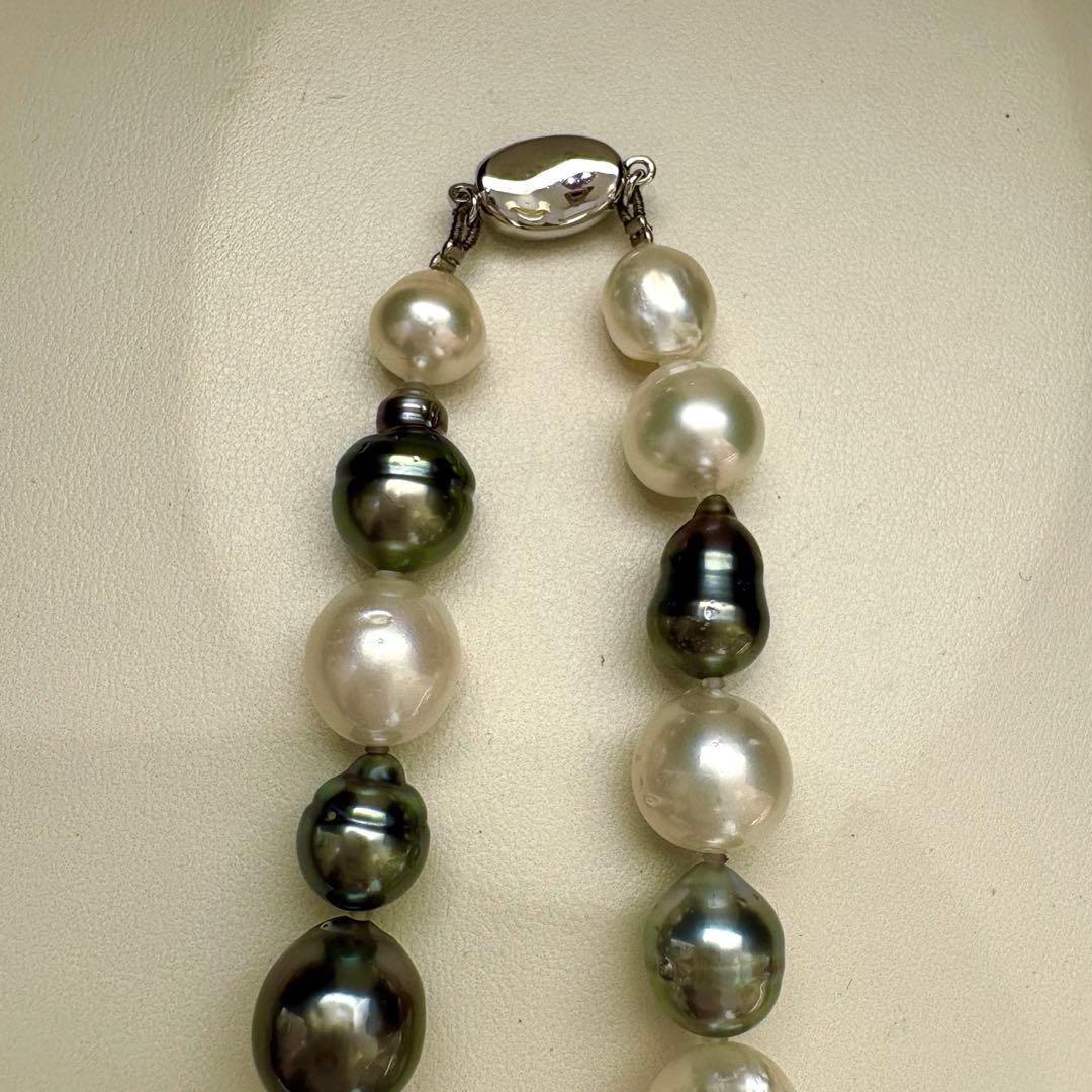 照り最強◎黒蝶・白蝶真珠 マルチカラー ネックレス 10.4-15.1mm