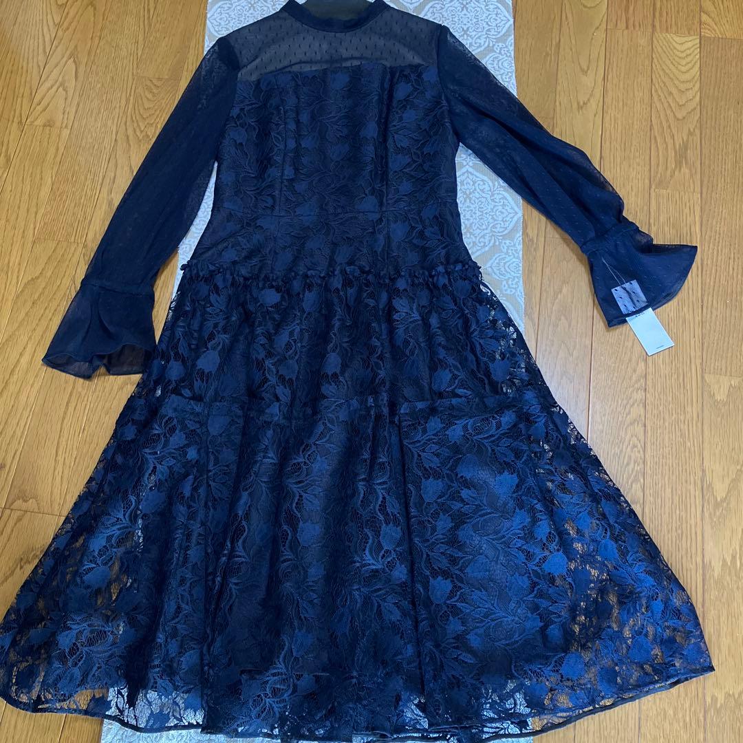 ネイビー レース ドレス 長袖 フレア　23区　 最終価格