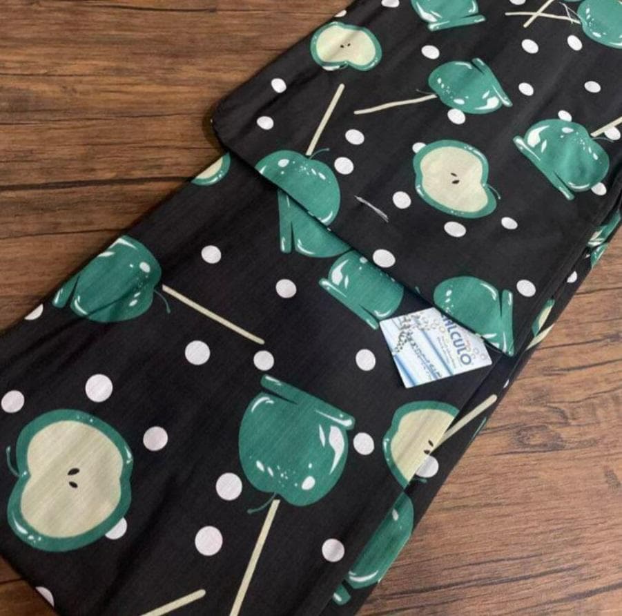 ◆ノー皺加工最高級カルキュロ◆変わり織り涼しげ黒地青りんごアメ浴衣しわにならない