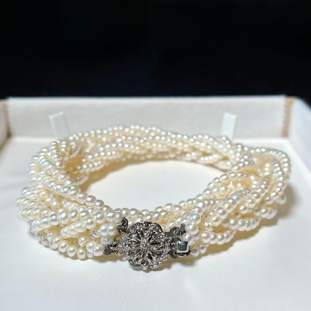 編み込み 本真珠 ベビーパール 5連 ネックレス 3.4〜3.8㎜ M643