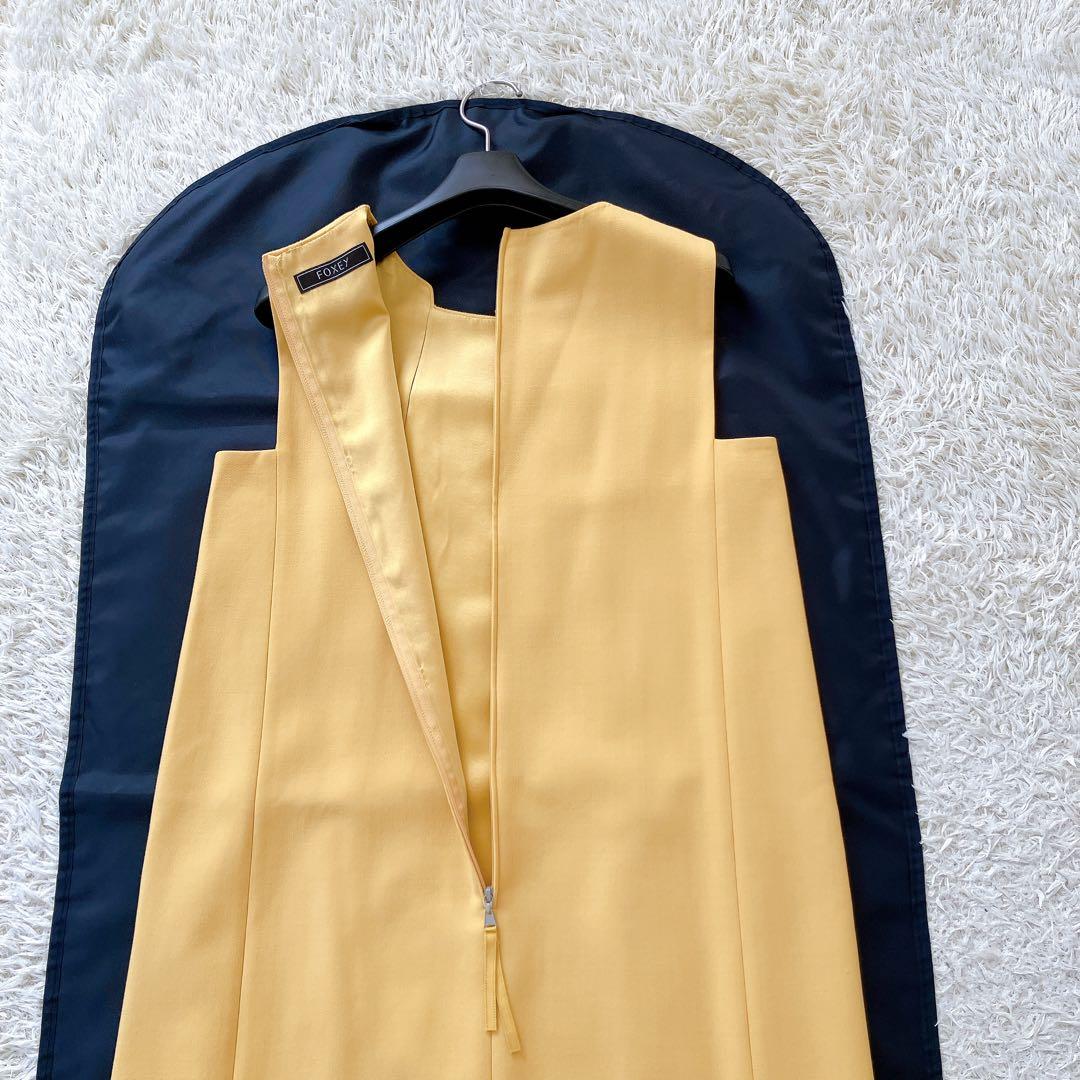良品✨FOXEY　ノースリーブワンピース　ウール シルク 40 イエロー系