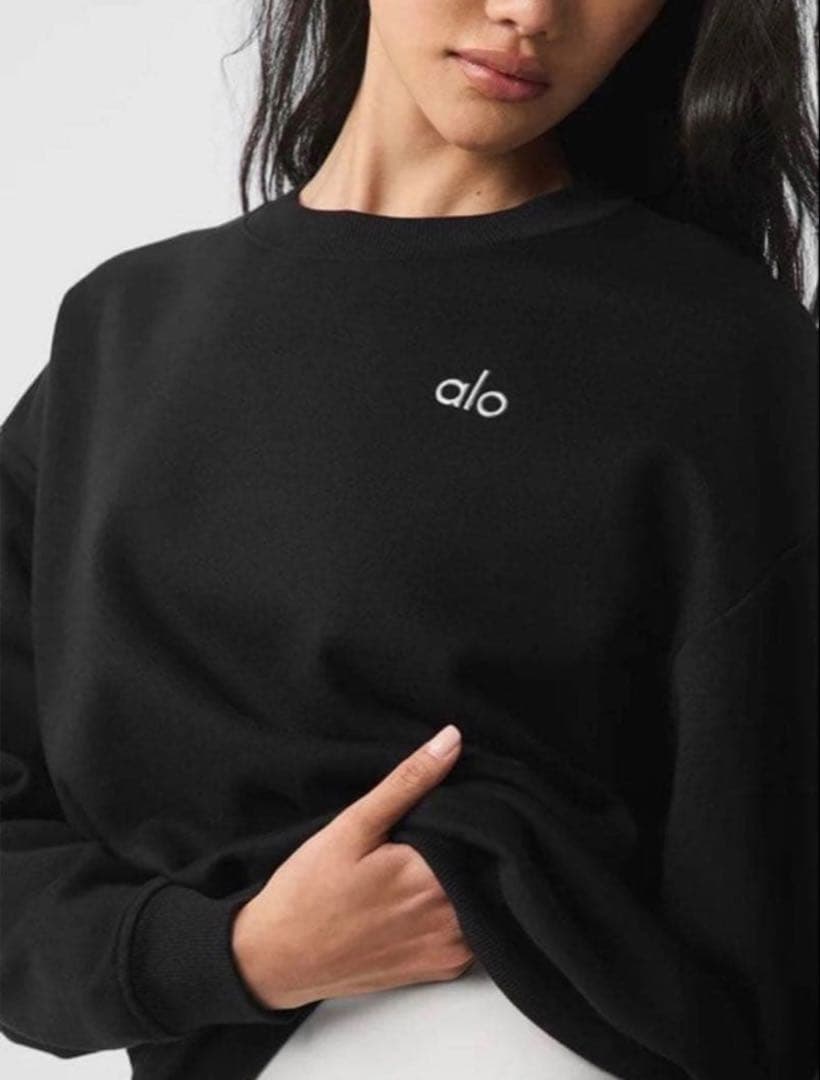 alo 裏起毛ブラック クルーネック トレーナー レディースSサイズ スウェット