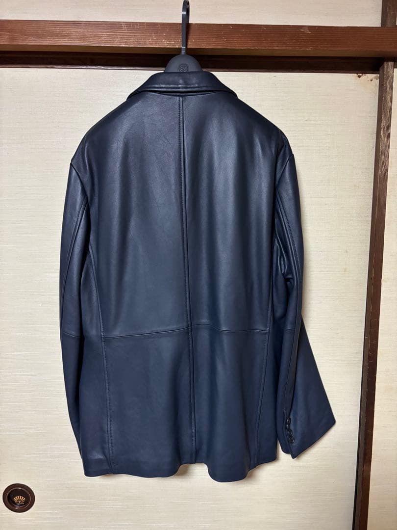 men's bigiネイビー レザー テーラードジャケット