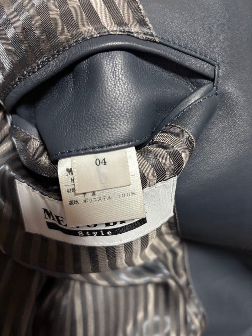 men's bigiネイビー レザー テーラードジャケット