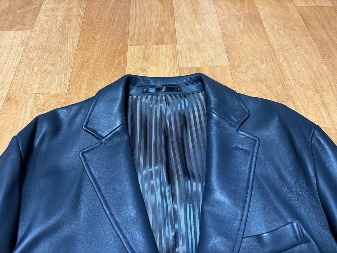 men's bigiネイビー レザー テーラードジャケット