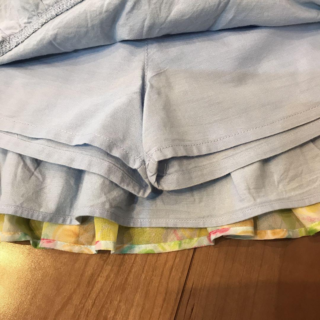 メゾピアノ ☆美品☆フルーツ柄ドッキングTシャツ&フリルスカパン2点セット