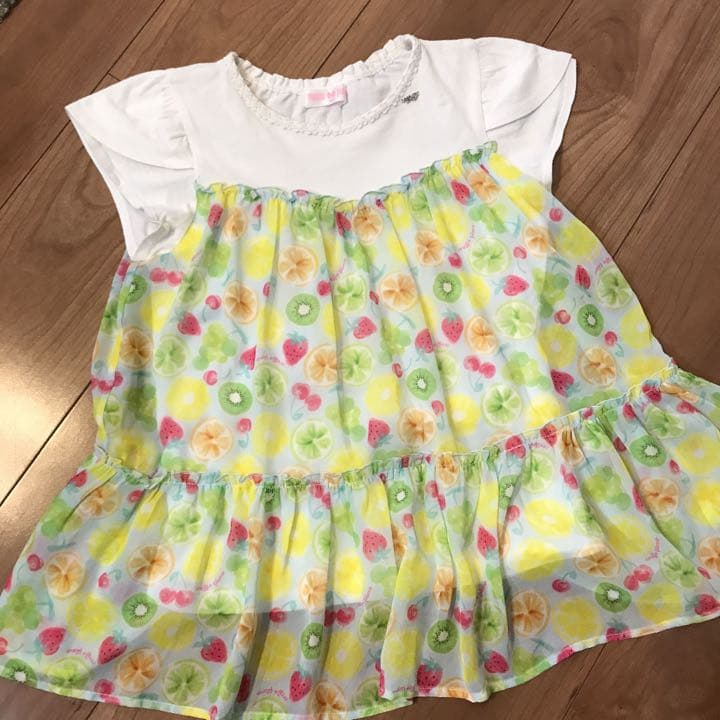 メゾピアノ ☆美品☆フルーツ柄ドッキングTシャツ&フリルスカパン2点セット
