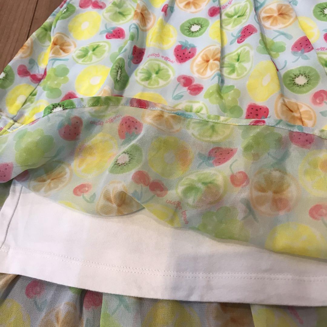 メゾピアノ ☆美品☆フルーツ柄ドッキングTシャツ&フリルスカパン2点セット