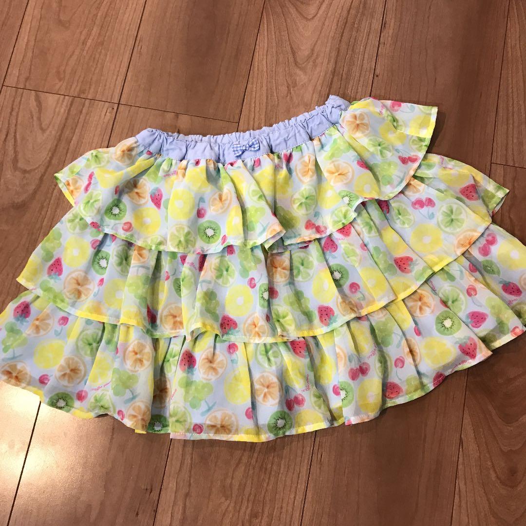 メゾピアノ ☆美品☆フルーツ柄ドッキングTシャツ&フリルスカパン2点セット