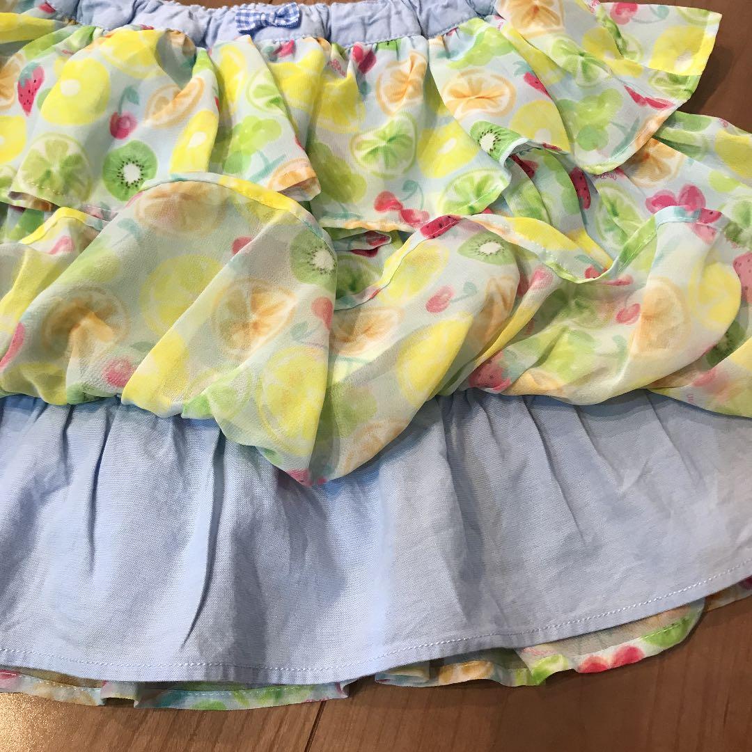メゾピアノ ☆美品☆フルーツ柄ドッキングTシャツ&フリルスカパン2点セット