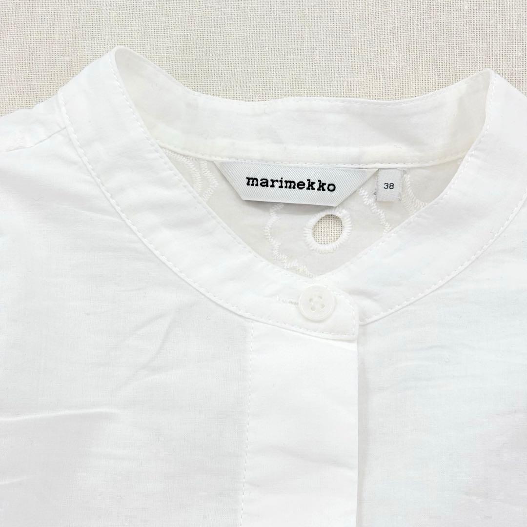 マリメッコ シャツワンピース バンドカラー ウニッコ レース ブロード刺繍 比翼