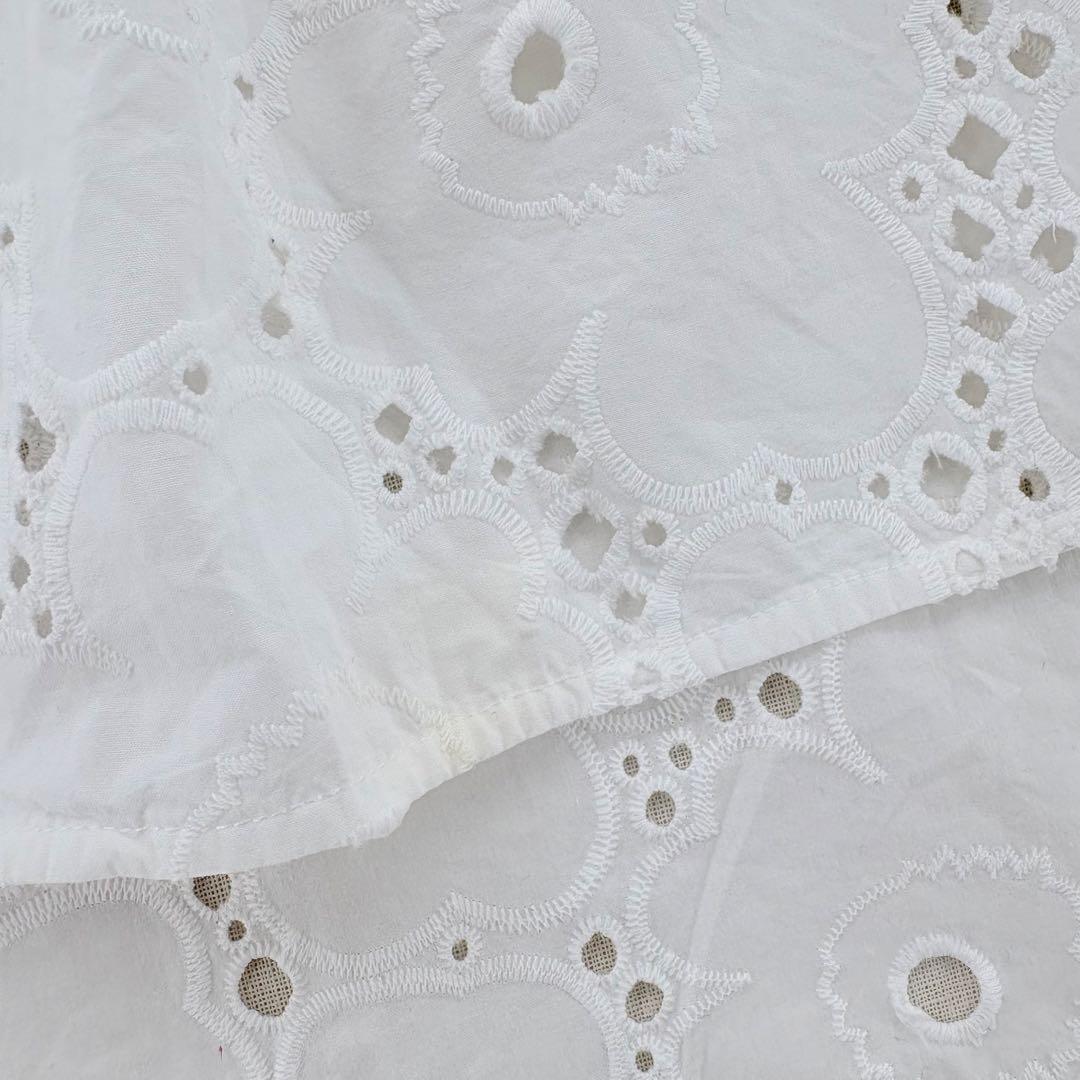 マリメッコ シャツワンピース バンドカラー ウニッコ レース ブロード刺繍 比翼