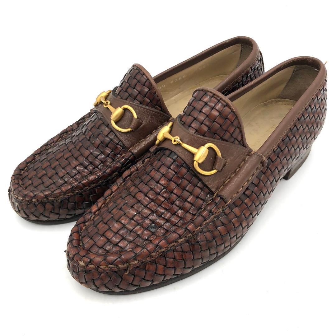 GUCCI グッチ ホースビット ローファー　編み込み 濃茶 23.5