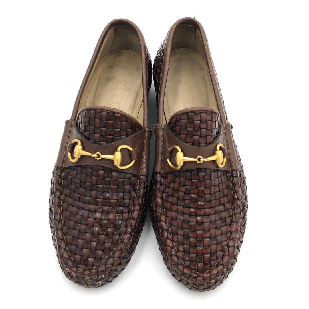 GUCCI グッチ ホースビット ローファー　編み込み 濃茶 23.5