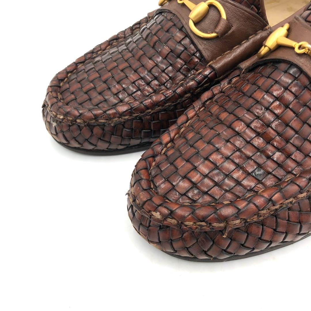 GUCCI グッチ ホースビット ローファー　編み込み 濃茶 23.5