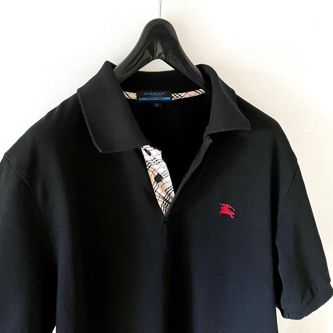 美品 バーバリー ポロシャツ S チェック 黒 無地 三陽商会 日本製