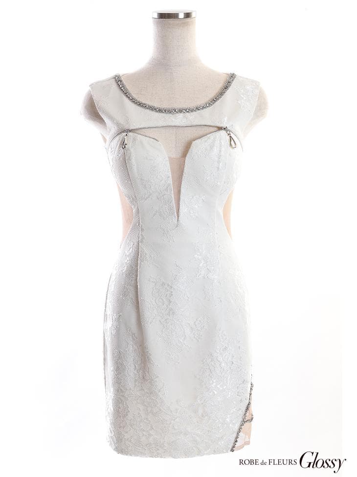 ローブドフルール フロントジッパーｘサイドチュールタイトミニドレス ホワイト