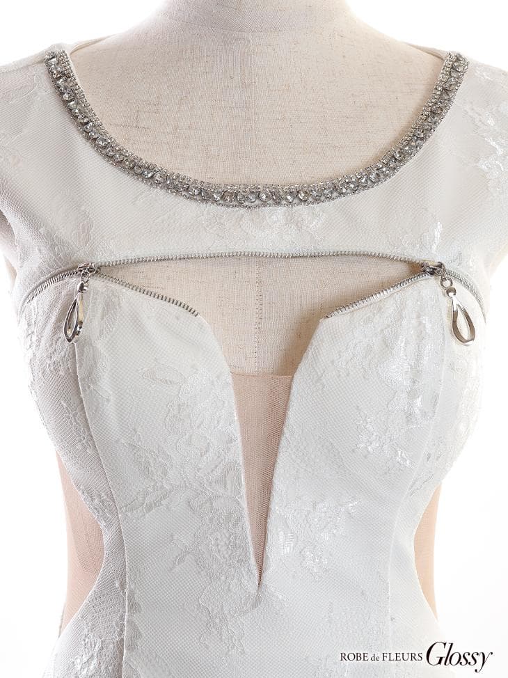 ローブドフルール フロントジッパーｘサイドチュールタイトミニドレス ホワイト