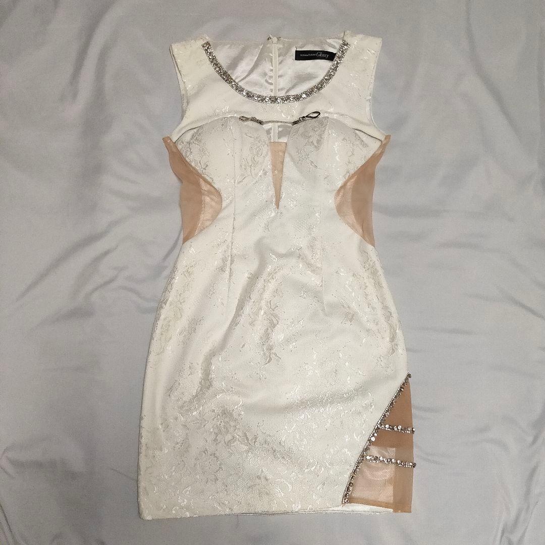 ローブドフルール フロントジッパーｘサイドチュールタイトミニドレス ホワイト