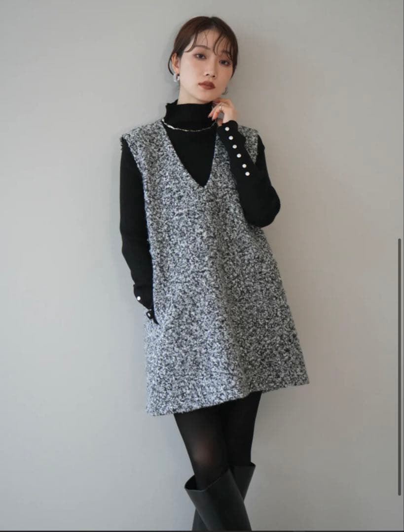 lumier ミックスループヤーンニットミニワンピース/GRAY