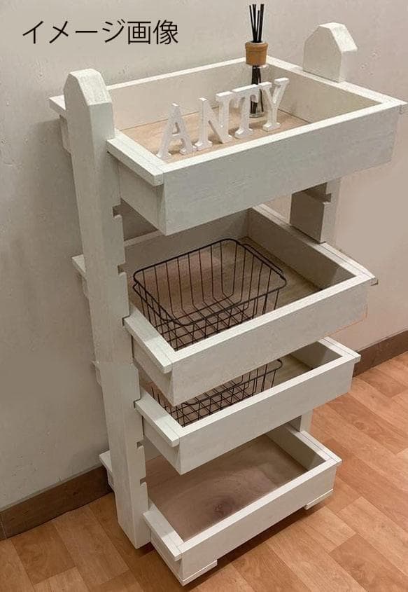 きらりん様オーダーメイド品　キャスター付可動棚付キッチンワゴン （可動棚2段付）