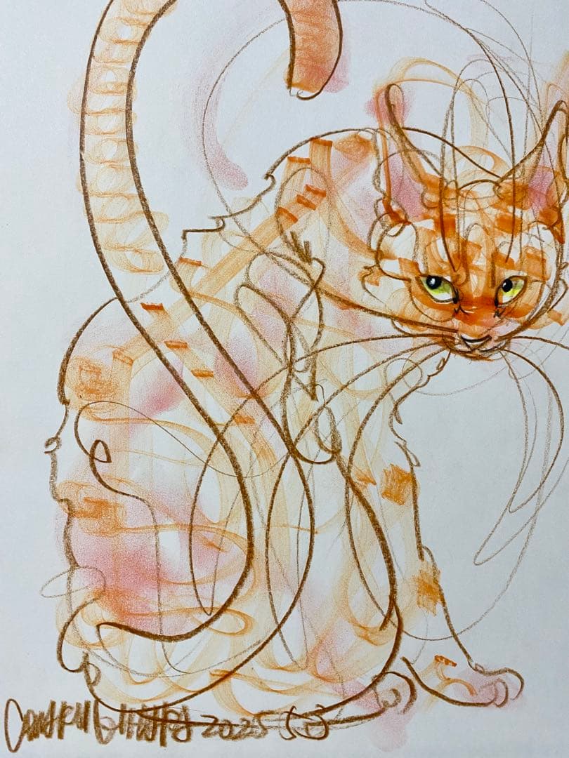 真作 木原千春 5分間 ドローイング chiharu kihara 猫