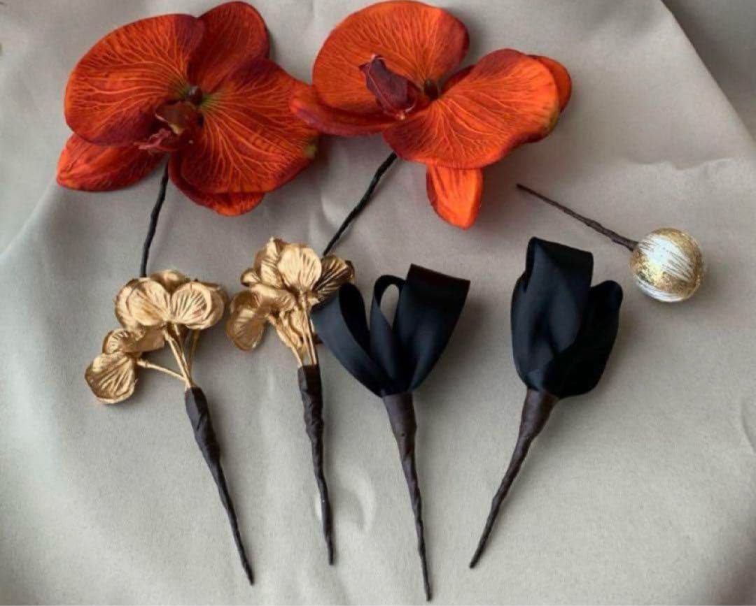 レトロモダン　オレンジ小町　豪華成人式振袖８点フルセット　正絹　髪飾り・ピアス付