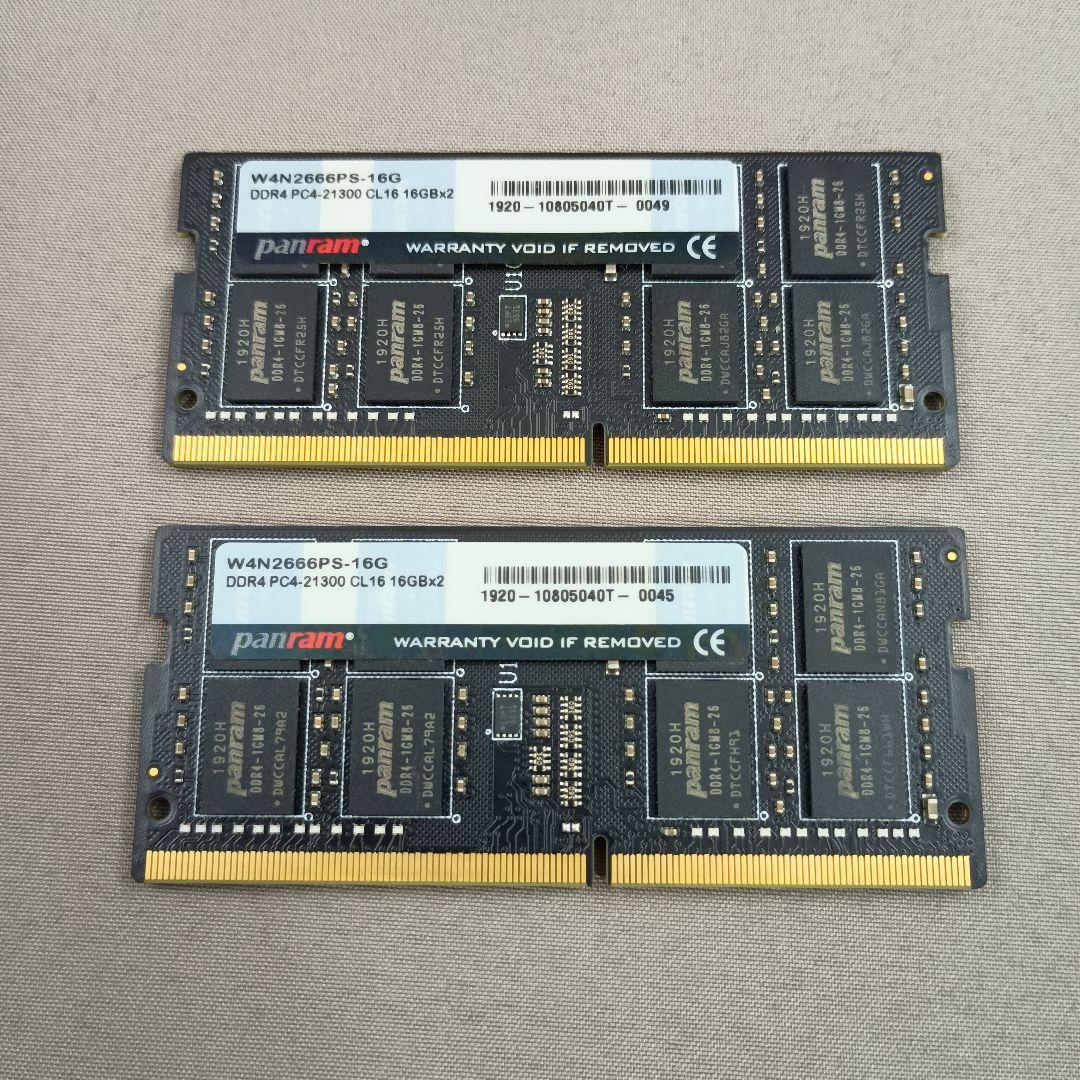 【中古】Panram DDR4 SO-DIMM 32GB(16GB×2枚)