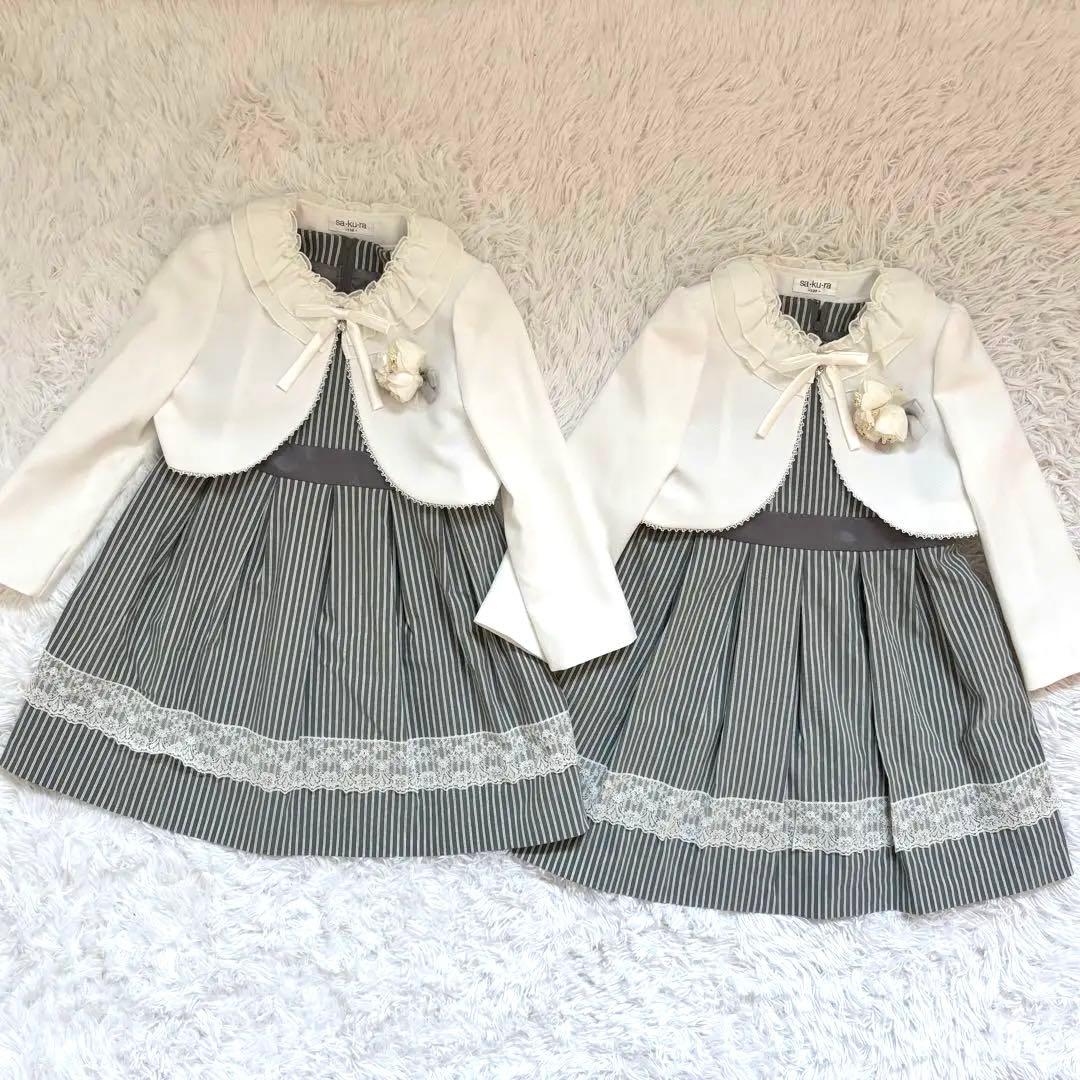 双子　サクラ フォーマル ワンピース 卒園 入学式　リボン レース　130