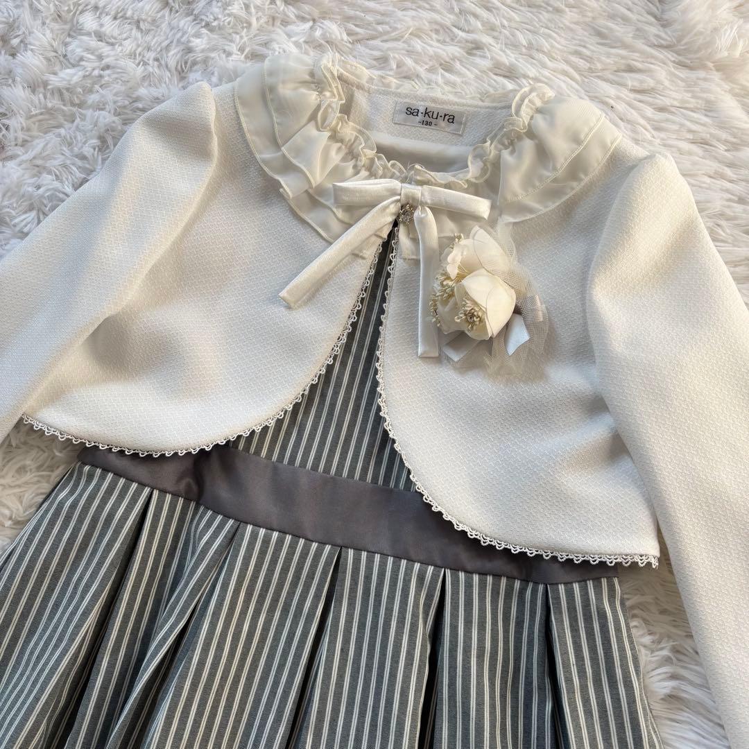 双子　サクラ フォーマル ワンピース 卒園 入学式　リボン レース　130