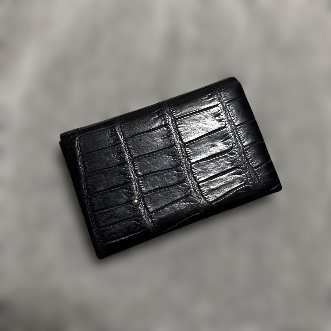 t.mbh クロコダイルレザー 二つ折りカードケース ブラック 名刺入れ