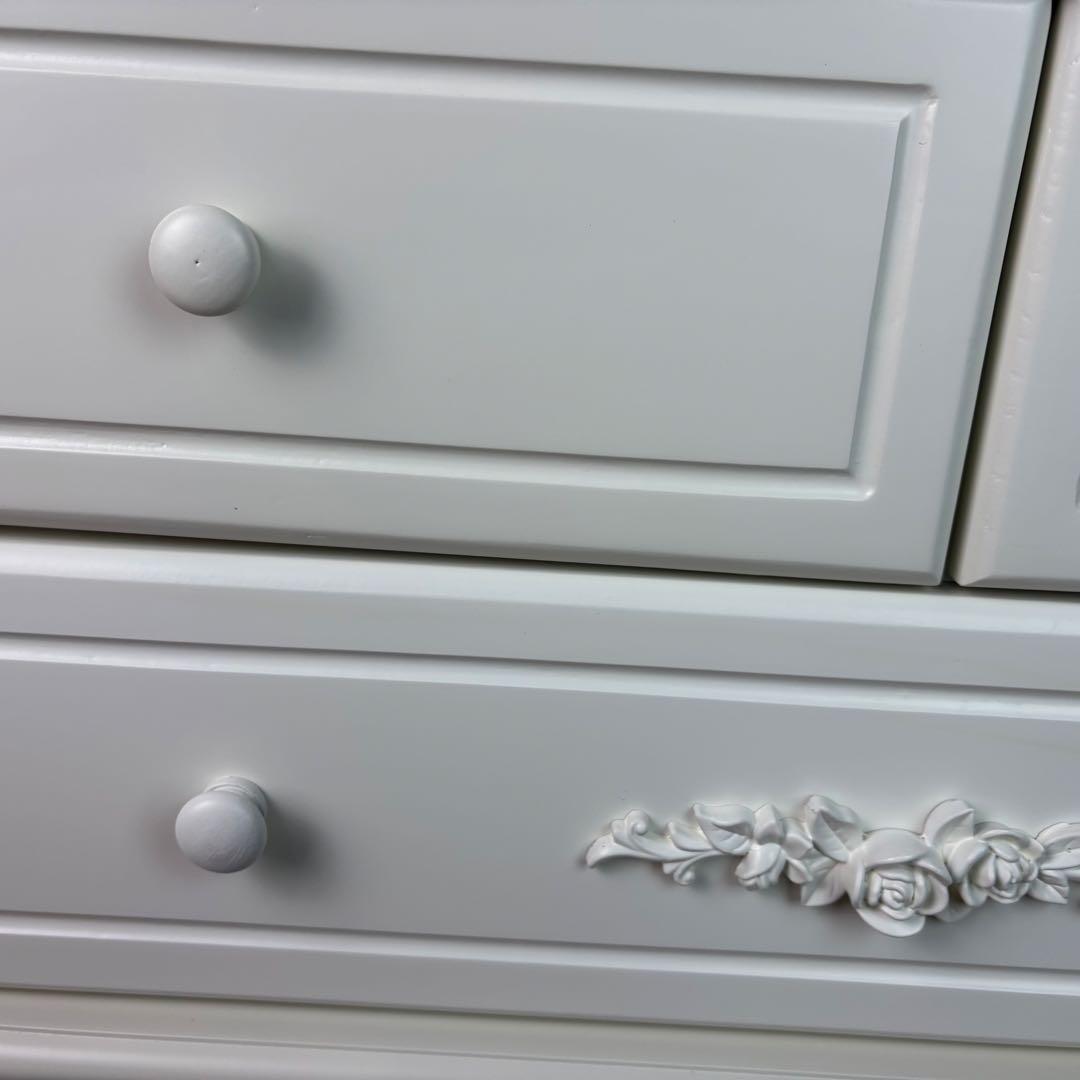 訳あり品【136】フレンチ調ホワイトチェスト横長木製収納家具姫系洋タンス飾り棚姫