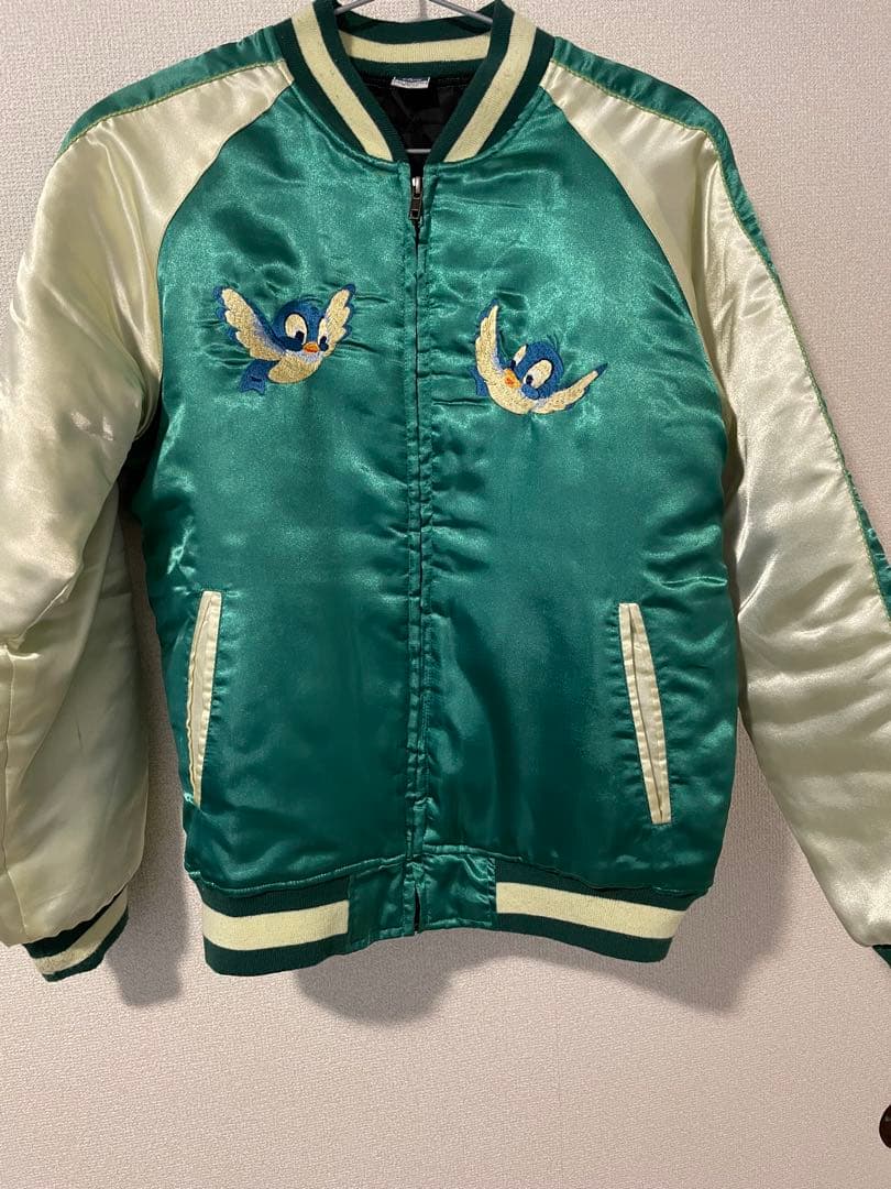 【ディズニー年代物】バンビ刺繍スカジャン　グリーン