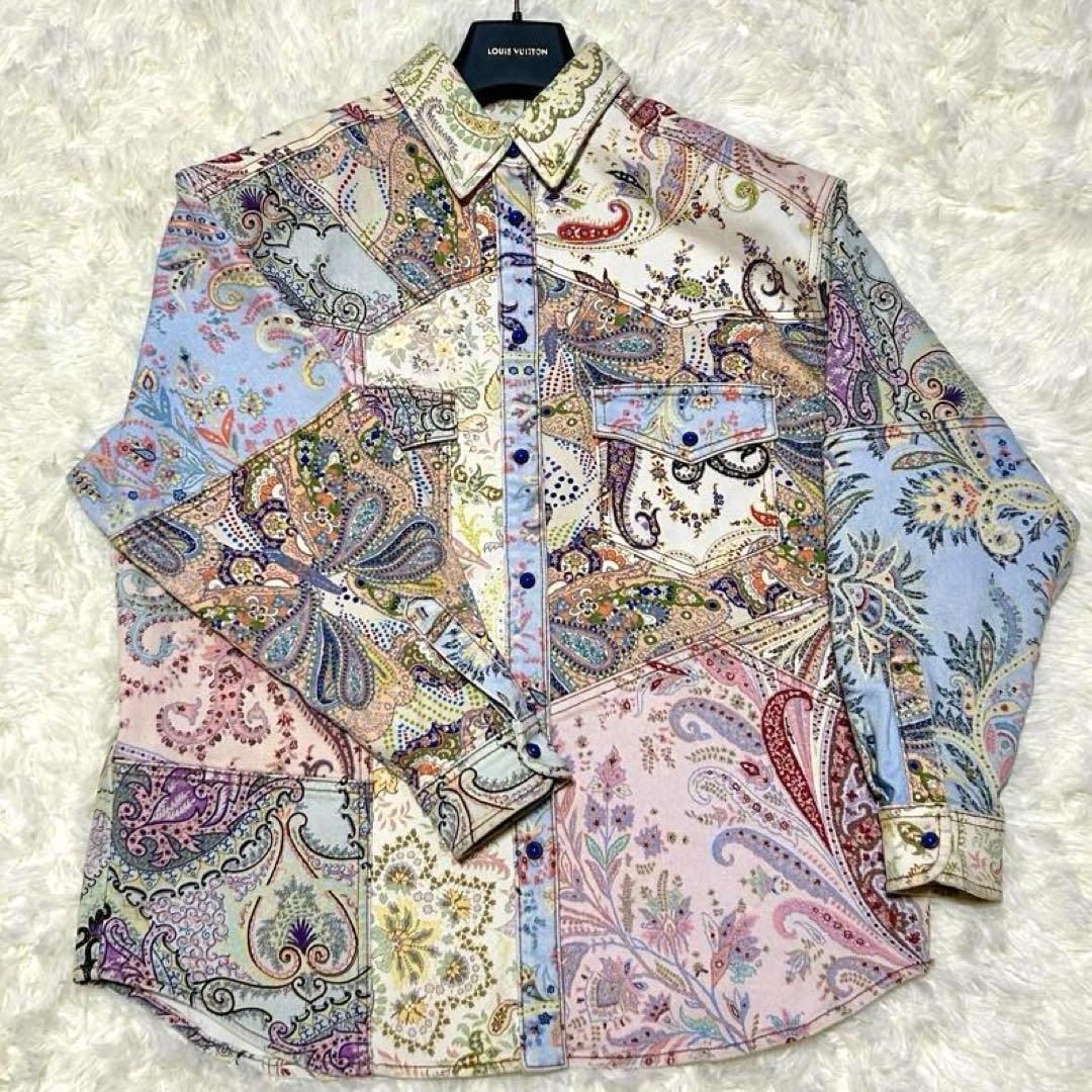 希少　ETRO ペイズリー柄　デニムジャケット　マルチカラー　ドルマンスリーブ