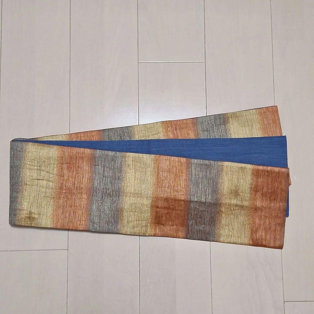 35 未使用 半幅帯 紋小袋帯 未使用 小森草木染め 金糸 証紙あり お-35